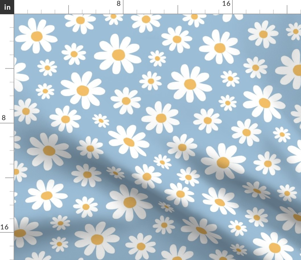 ( large ) daisy, florals, daisies, blue, white