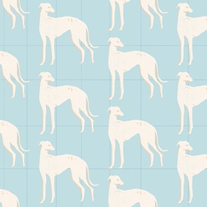 White Greyhounds on Light Blue