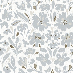 Painterly farmhouse blossoms | Large | Silver grey on light beige
