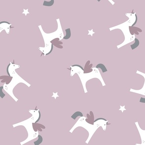 Unicorn tossed scatter lilac fabric kids childrens fashion apparel - large