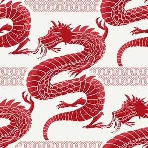 (L) Red Fire Dragon  with decorative  border for year of the dragon 2024