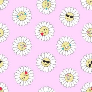 Mixed emoji daisies on pink