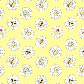 Mixed emoji daisies on lemon yellow small scale