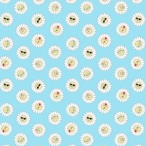 Mixed emoji daisies on turquoise blue micro scale