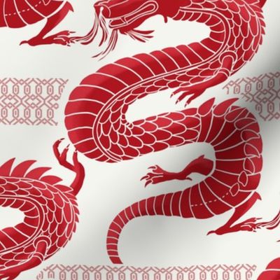 (M) Red Fire Dragon 2024 with decorative  border for year of the dragon