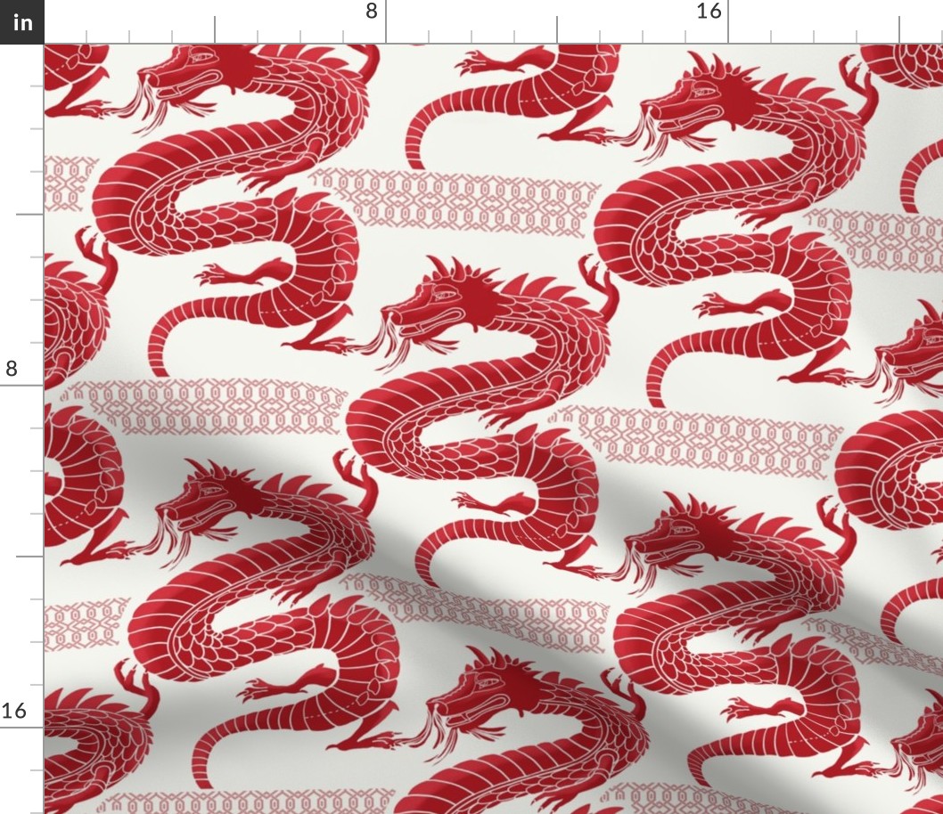 (M) Red Fire Dragon 2024 with decorative  border for year of the dragon