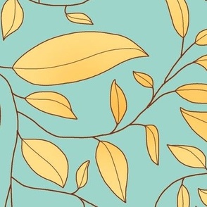 Twirly Yellow Vines on Pale Blue Large