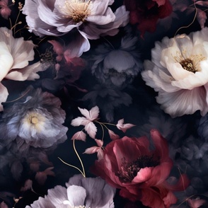 Dark watercolor flower dark moody roses and peonies Victorian floral romantic gothic flowers mystical  glamour drama floral