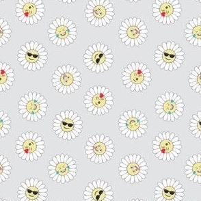 Mixed emoji daisies on silver grey small scale