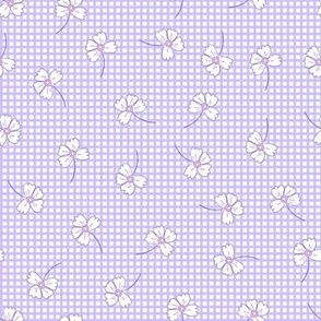 vintage check and floral, floral and check, plaid, lilac retro floral check, lilac gingham