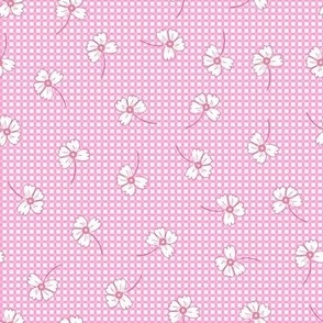 vintage check and floral, floral and check, plaid, pastel pink, retro floral check, pastel pink gingham
