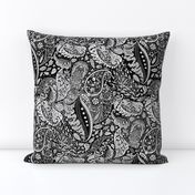 beautiful floral ornate paisley black and off-white - medium scale