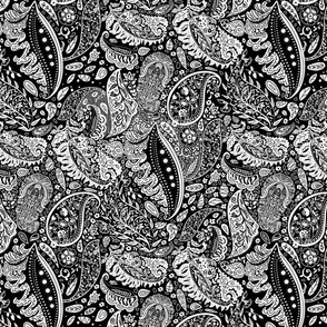 beautiful floral ornate paisley black and off-white - medium scale