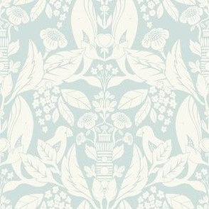 Small Two Tone Coastal Floral Damask with Whale and Lighthouse (Light Blue) (6")