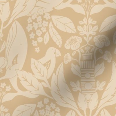 Large Monochrome Coastal Floral Damask with Whale and Lighthouse (Golden Yellow) (12")