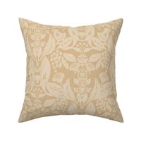 Large Monochrome Coastal Floral Damask with Whale and Lighthouse (Golden Yellow) (12")