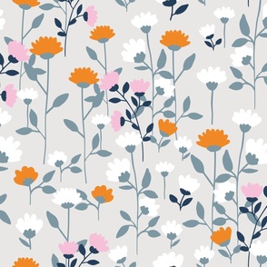 Floral Meadow of Soft Grey