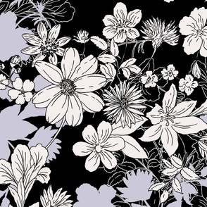 Black and white hand drawn flowers