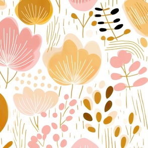 Jumbo Blush and Gold Botanical Whimsy Fabric