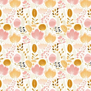 Small Blush and Gold Botanical Whimsy Fabric