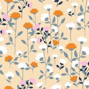 Floral Meadow on Warm Beige