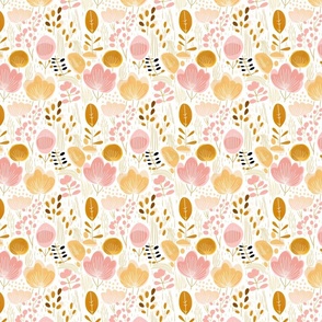 Tiny Small Blush and Gold Botanical Whimsy Fabric