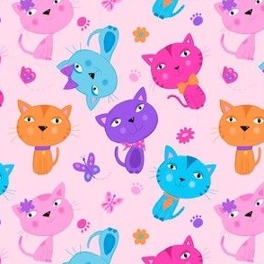 Cute Candy Colored Cats on Soft Light Pink