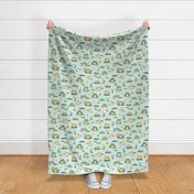 Medium Scale | Cute kid’s nursery print with frogs, toads and dragonflies on aqua blue