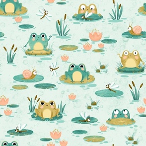 Kawaii Frog Fabric, Wallpaper and Home Decor