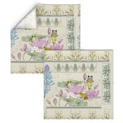 art-nouveau-frogs-hanging-out-in-the-pond-green-blue-rose-yellow-brown-on-ivory