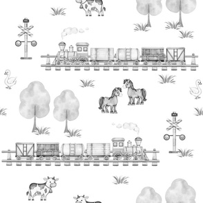 Farm Animals Train Ride Gray Kids Room