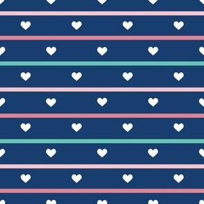 Valentine Stripes & Hearts on Dark Blue