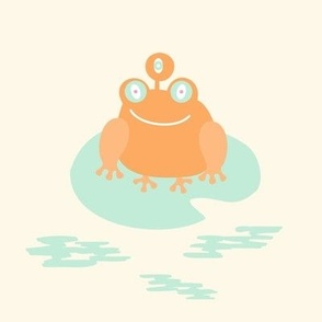 Cute orange monster frog over cream background