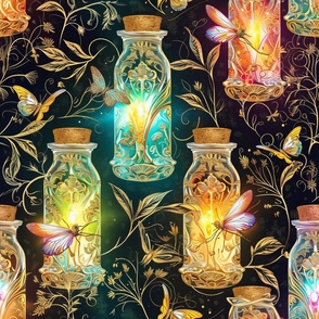 Fantasy Fairie Fireflies in Illuminated Glass Jars