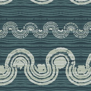 Moroccan Nouveau Boho Coast in dark blue, sage green and rustic white Large