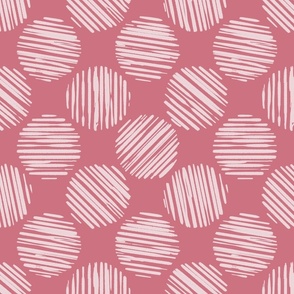 Antico Pink Striped Circles Made Of Brush Strokes, Medium Scale Monochromatic  