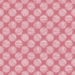 Antico Pink Striped Circles Made Of Brush Strokes, Small Scale Monochromatic  
