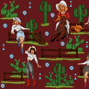 Retro Cowgirls, burgundy