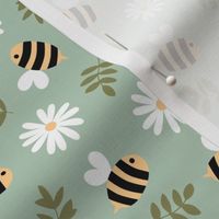 Buzzing bumble bees and daisies - Spring garden for kids olive green 