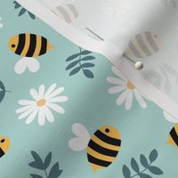 Buzzing bumble bees and daisies - Spring garden for kids blue 
