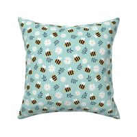 Buzzing bumble bees and daisies - Spring garden for kids blue 