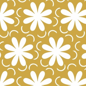Whimsical Daisies And Swirls On A Gold Background