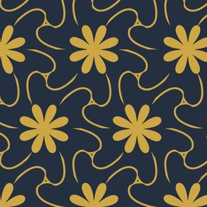 Gold Daisies On Navy Blue Background