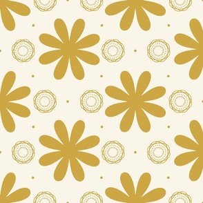 Simple Gold Daisies With Polk Dots and Hand Drawn Floral Motifs