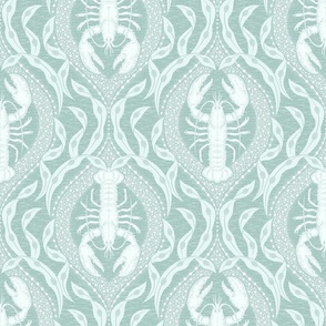 2 directional - Lobster and Seaweed Nautical Damask - seafoam green blue - medium scale