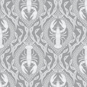 2 directional - Lobster and Seaweed Nautical Damask - grey - medium scale