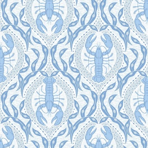 2 directional - Lobster and Seaweed Nautical Damask - white blue - medium scale
