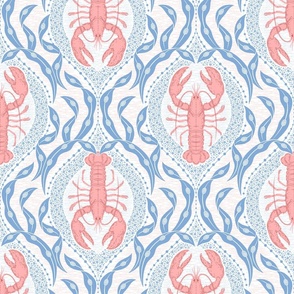 2 directional - Lobster and Seaweed Nautical Damask - white coral pink blue - medium scale