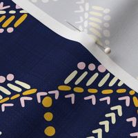 Geometric celestial boho tiles in midnight blue, pink, yellow