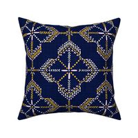 Geometric celestial boho tiles in midnight blue, pink, yellow